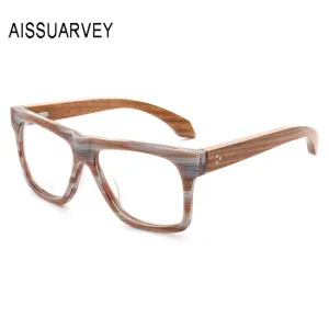 Aissuarvey Unisex Full Rim Rectangular Frame Wooden Eyeglasses K6613