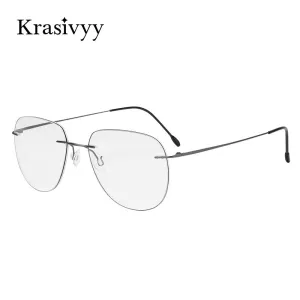 Krasivyy Unisex Rimless Round Flat Top Titanium Eyeglasses Ls05