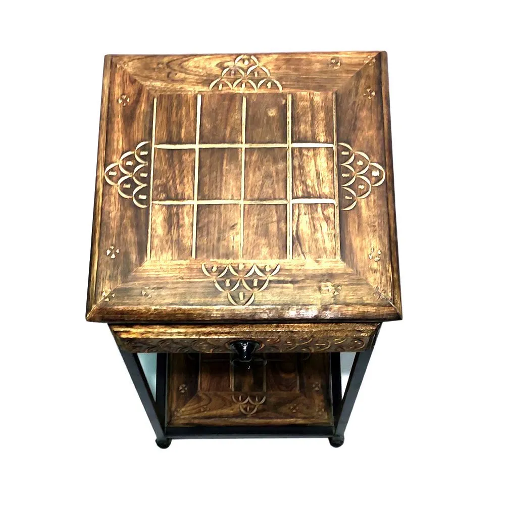 AAFIYA HANDICRAFTS Wooden and Wrought Iron Side Table/End Table/Coffee Table (Walnut and Black)