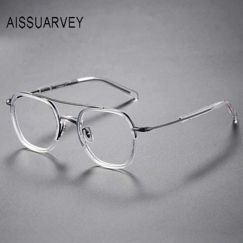 Aissuarvey Men's Eyeglasses Titanium Ip Acetate Double Bridge Full Rim 13.3g