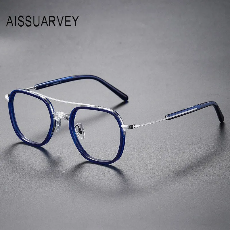 Aissuarvey Men's Eyeglasses Titanium Ip Acetate Double Bridge Full Rim 13.3g