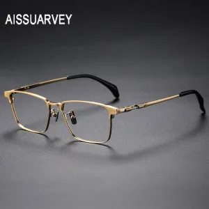 Aissuarvey Men's Eyeglasses Titanium Ip Rectangular Wide Full Rim14g