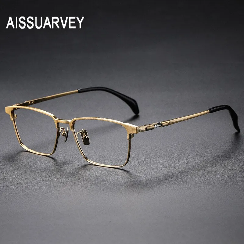 Aissuarvey Men's Eyeglasses Titanium Ip Rectangular Wide Full Rim14g