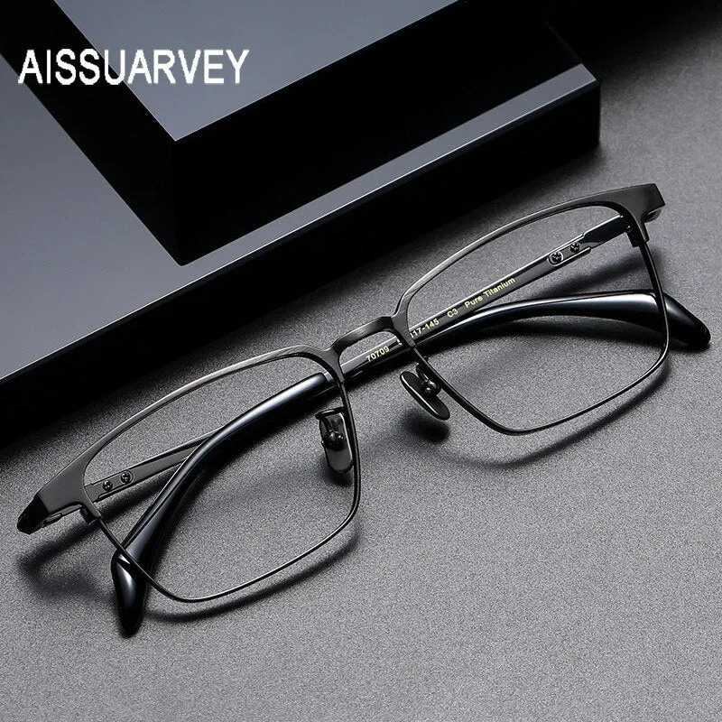 Aissuarvey Men's Eyeglasses Titanium Ip Rectangular Wide Full Rim14g