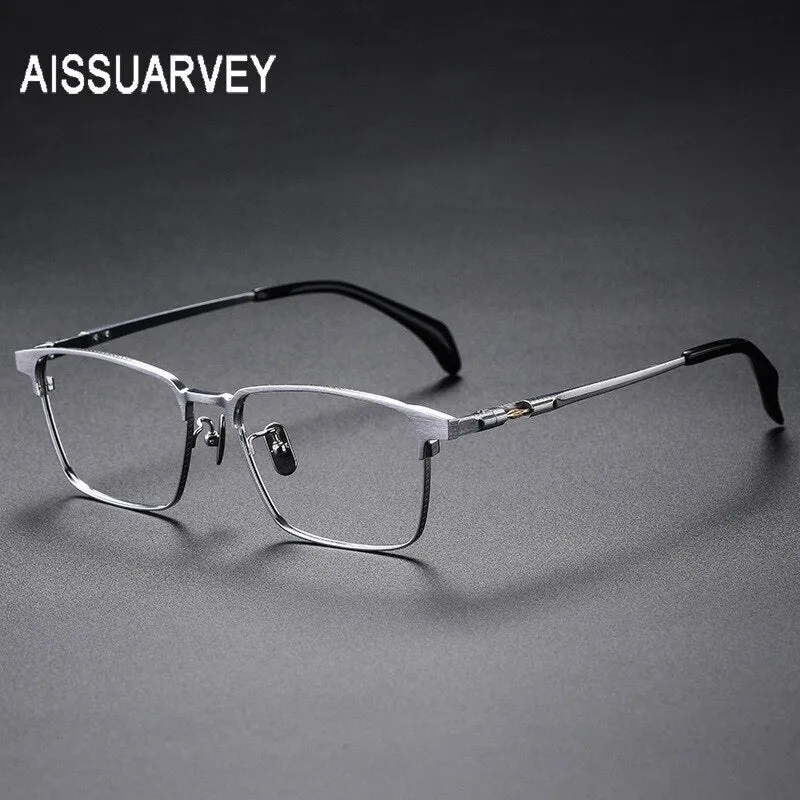 Aissuarvey Men's Eyeglasses Titanium Ip Rectangular Wide Full Rim14g