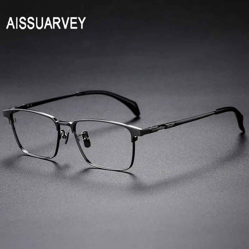 Aissuarvey Men's Eyeglasses Titanium Ip Rectangular Wide Full Rim14g