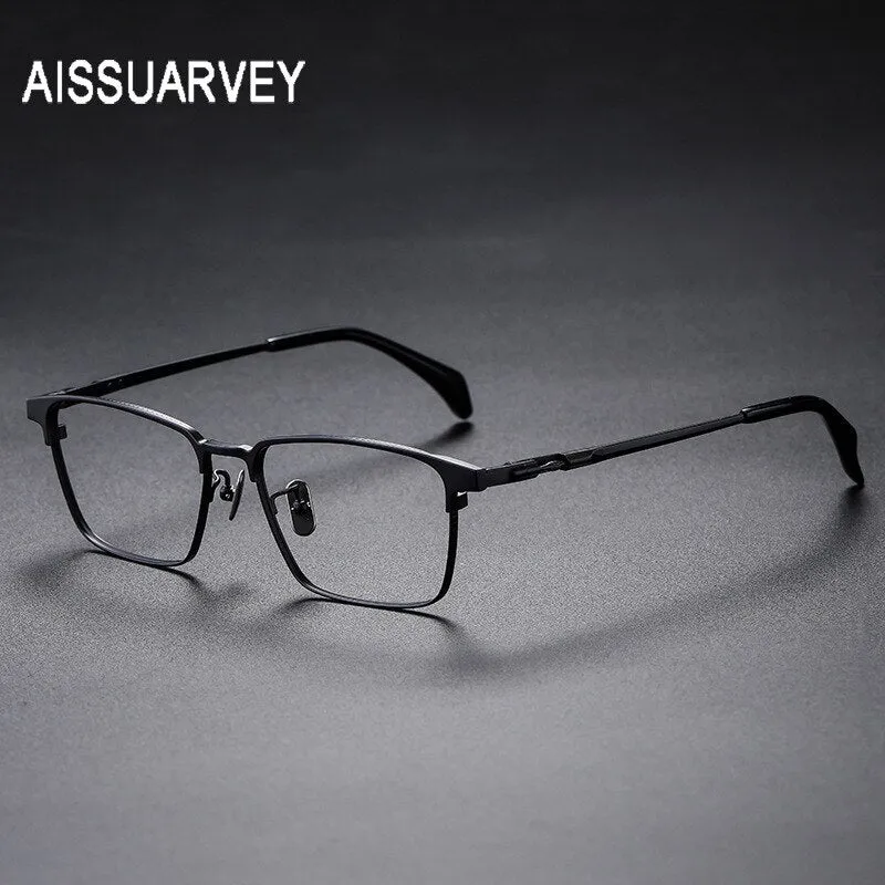 Aissuarvey Men's Eyeglasses Titanium Ip Rectangular Wide Full Rim14g