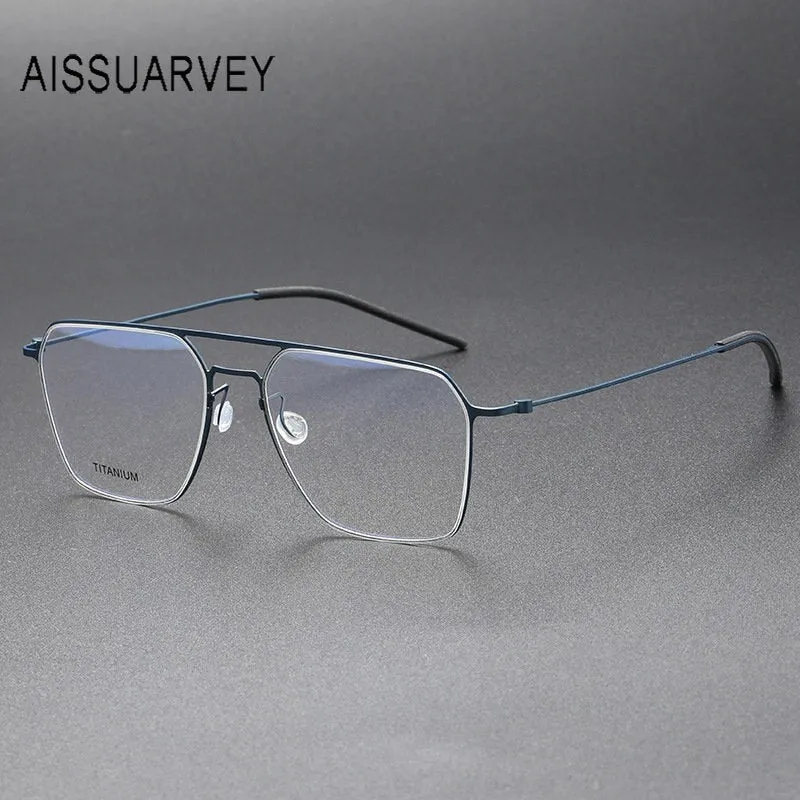 Aissuarvey Men's Full Rim Square Double Bridge Titanium Eyeglasses 554417