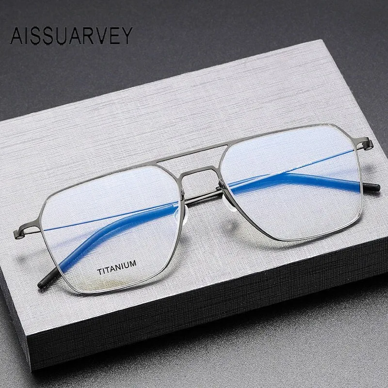 Aissuarvey Men's Full Rim Square Double Bridge Titanium Eyeglasses 554417