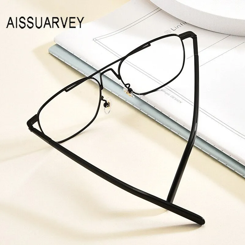 Aissuarvey Men's Round Full Rim Titanium Frame Eyeglasses Double Bridge