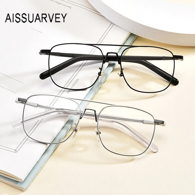 Aissuarvey Men's Round Full Rim Titanium Frame Eyeglasses Double Bridge