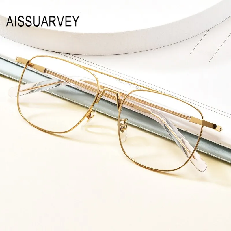 Aissuarvey Men's Round Full Rim Titanium Frame Eyeglasses Double Bridge