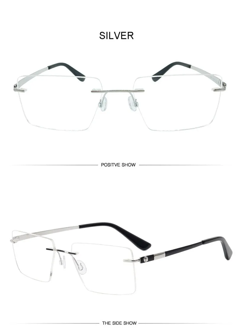 Aissuarvey Rectangular Lens Rimless Titanium Frame Men's Eyeglasses