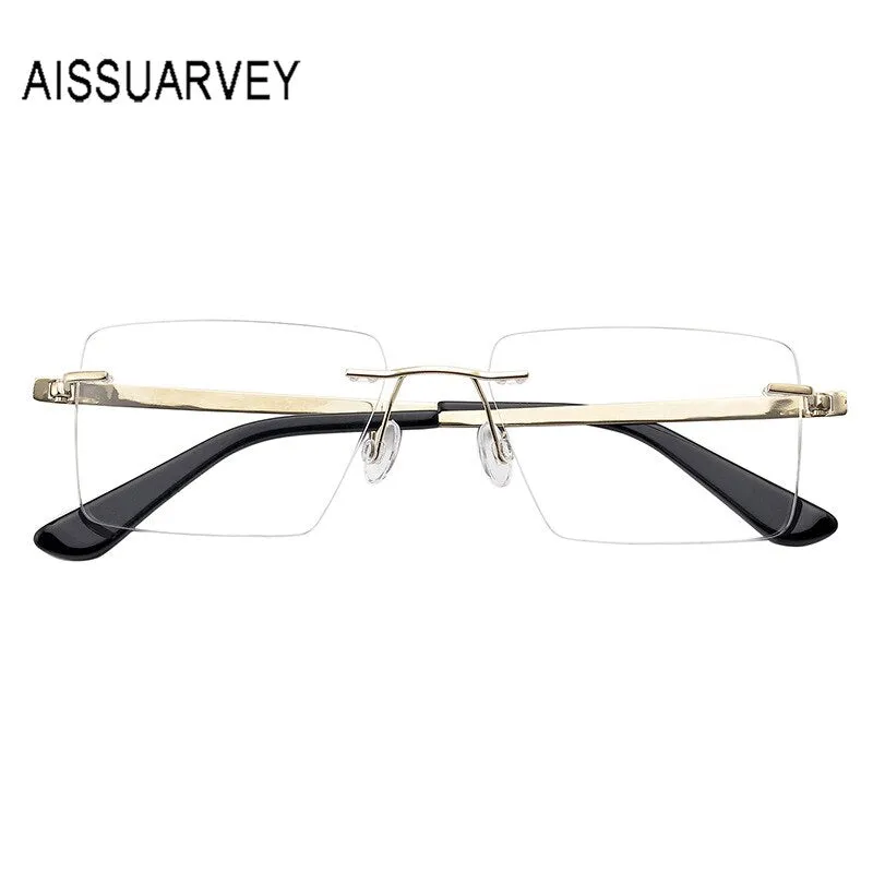 Aissuarvey Rectangular Lens Rimless Titanium Frame Men's Eyeglasses