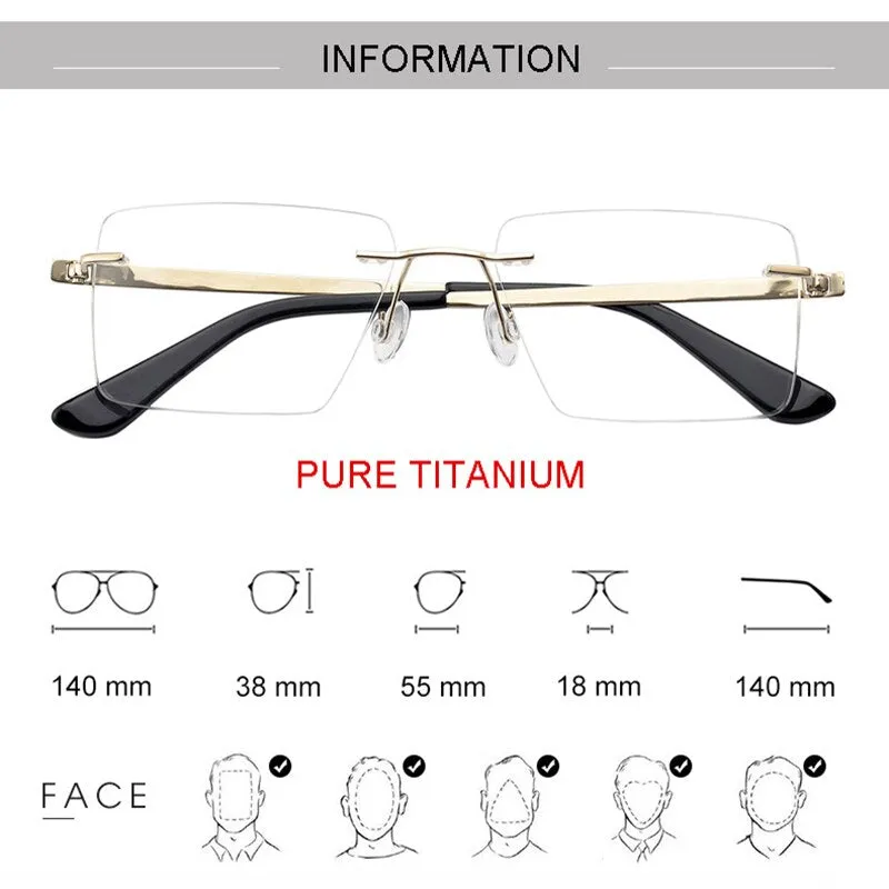 Aissuarvey Rectangular Lens Rimless Titanium Frame Men's Eyeglasses