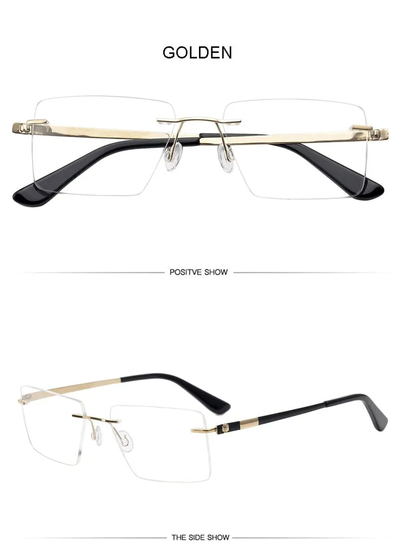 Aissuarvey Rectangular Lens Rimless Titanium Frame Men's Eyeglasses