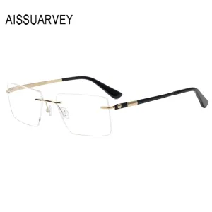 Aissuarvey Rectangular Lens Rimless Titanium Frame Men's Eyeglasses