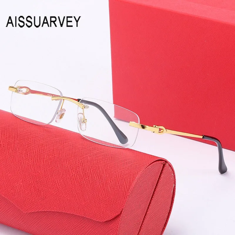 Aissuarvey Rimless Alloy Rectangular Lens Frame Men's Eyeglasses 3603466