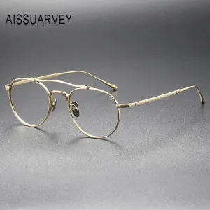 Aissuarvey Unisex Full Rim Round Double Bridge Titanium Eyeglasses 5021145c