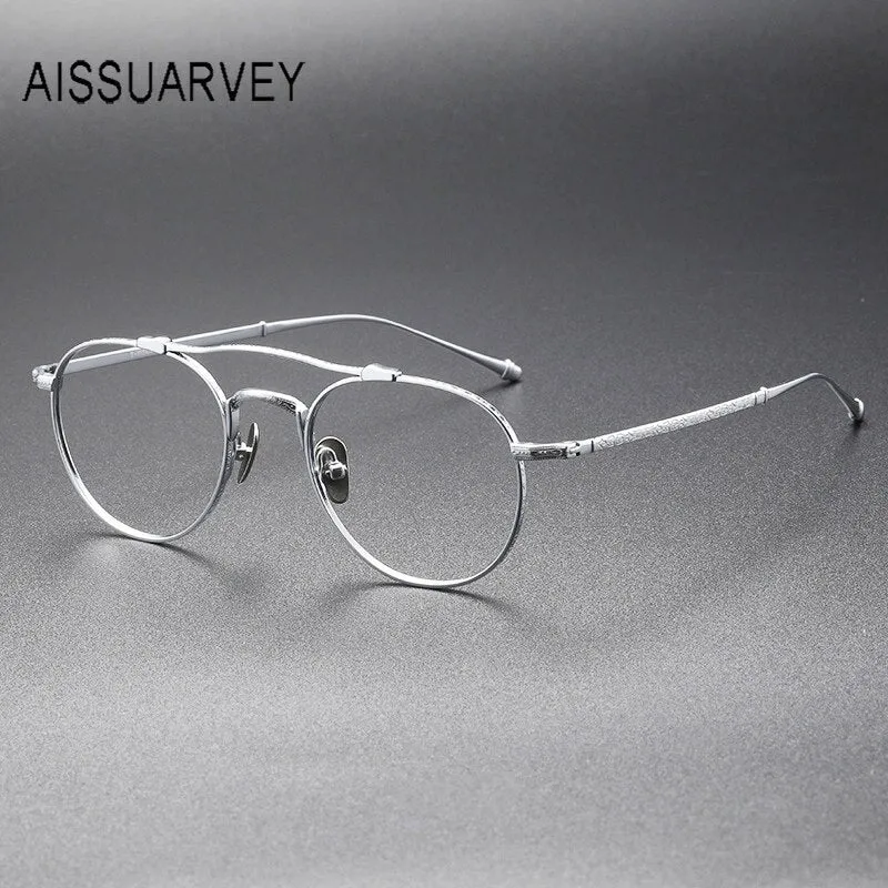 Aissuarvey Unisex Full Rim Round Double Bridge Titanium Eyeglasses 5021145c