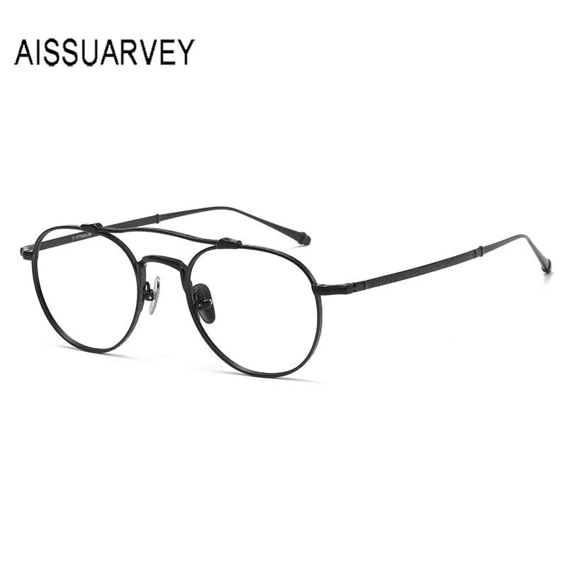 Aissuarvey Unisex Full Rim Round Double Bridge Titanium Eyeglasses 5021145c