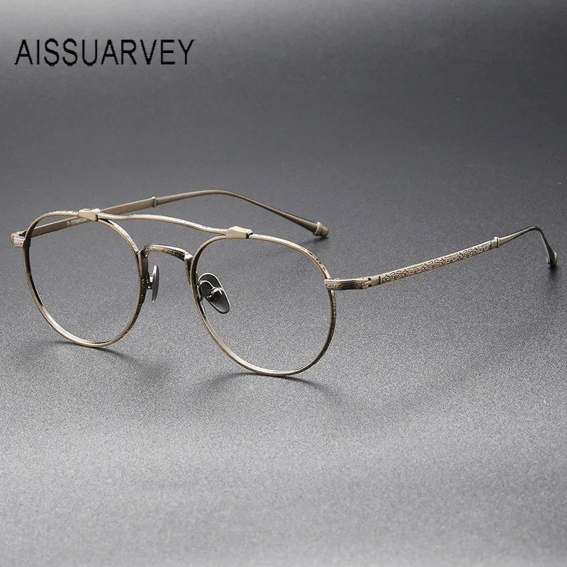 Aissuarvey Unisex Full Rim Round Double Bridge Titanium Eyeglasses 5021145c