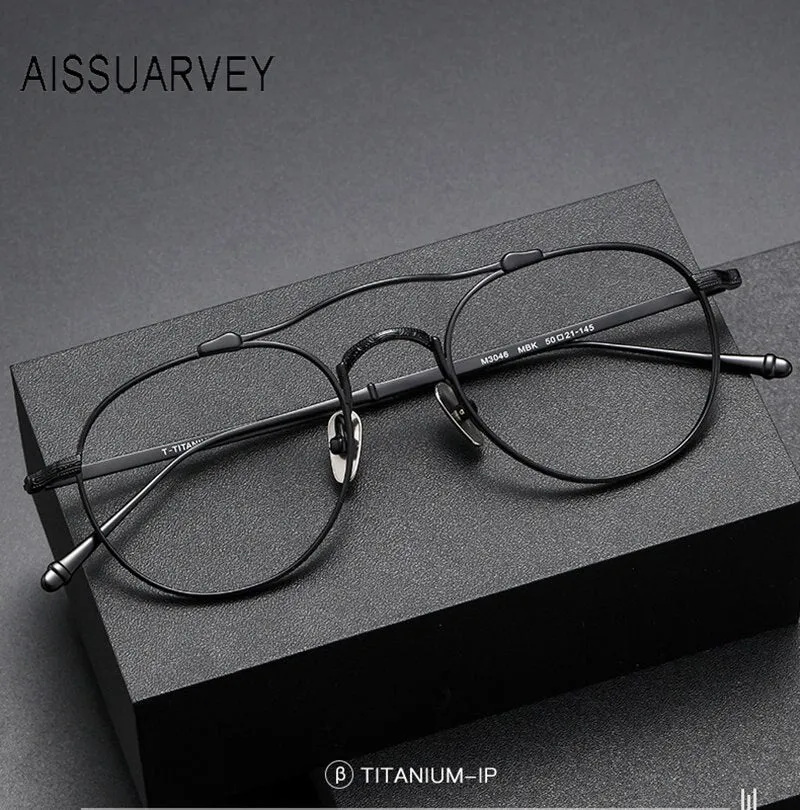 Aissuarvey Unisex Full Rim Round Double Bridge Titanium Eyeglasses 5021145c