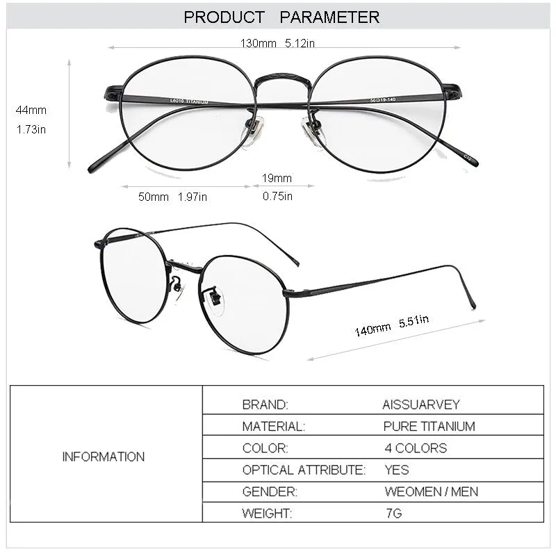 Aissuarvey Unisex Full Rim Round Titanium Frame Eyeglasses As116301