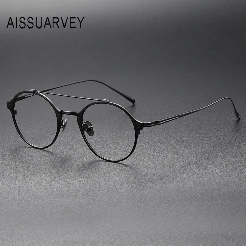 Aissuarvey Unisex Full Rim Small Round Double Bridge Titanium Eyeglasses 4822145d