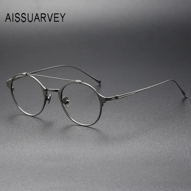 Aissuarvey Unisex Full Rim Small Round Double Bridge Titanium Eyeglasses 4822145d