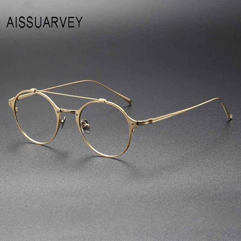 Aissuarvey Unisex Full Rim Small Round Double Bridge Titanium Eyeglasses 4822145d