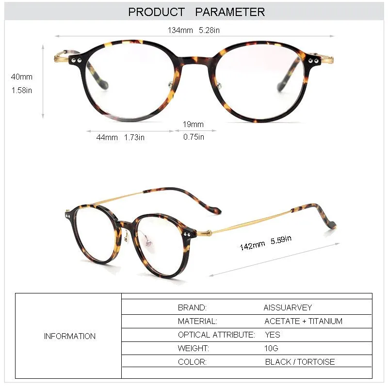 Aissuarvey Unisex Round Full Rim Acetate Titanium Frame Eyeglasses As190001