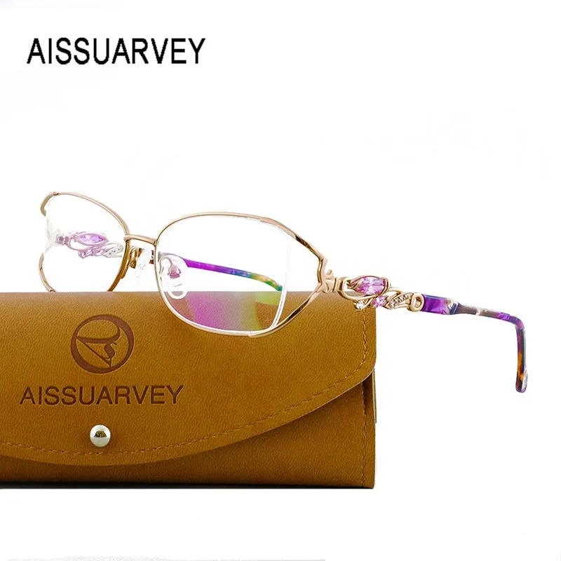 Aissuarvey Women's Full Rim Alloy Acetate Frame Eyeglasses Rhinestones As75045