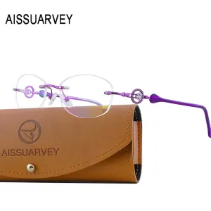 Aissuarvey Women's Rimless Acetate Alloy Frame Rhinestones Eyeglasses As113097