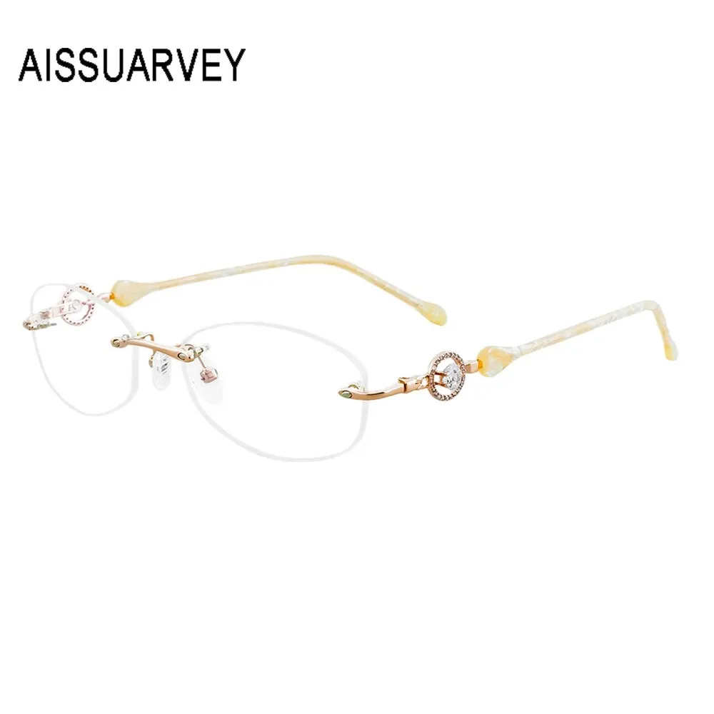 Aissuarvey Women's Rimless Acetate Alloy Frame Rhinestones Eyeglasses As113097