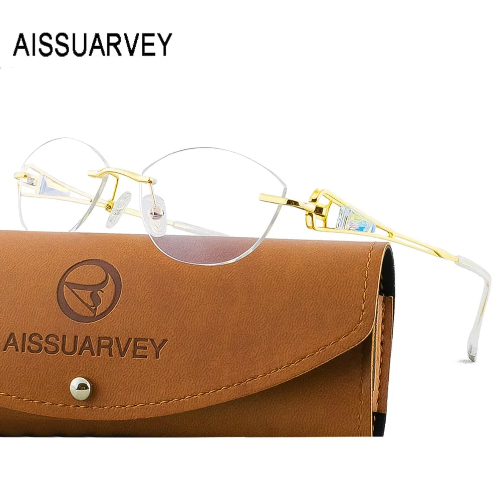 Aissuarvey Women's Rimless Acetate Rhinestone Titanium Frame Eyeglasses As10061