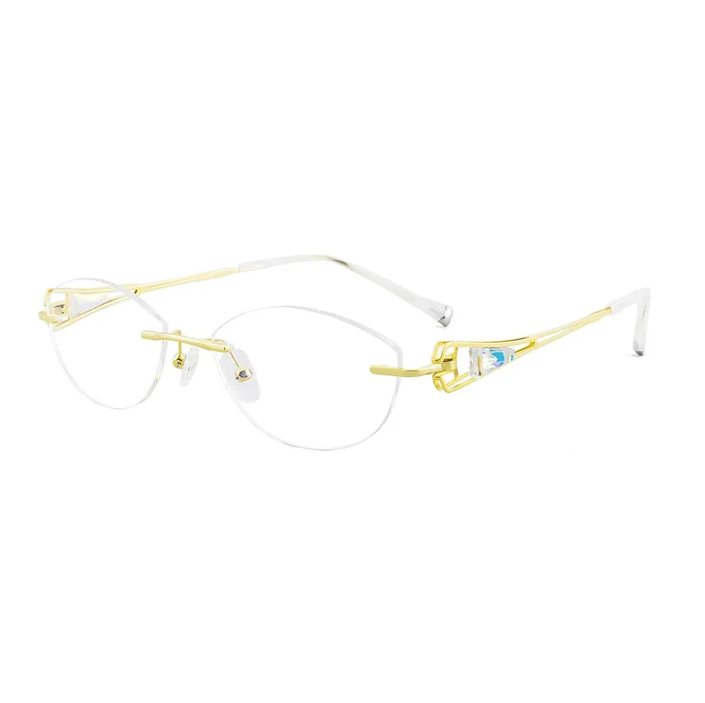 Aissuarvey Women's Rimless Acetate Rhinestone Titanium Frame Eyeglasses As10061