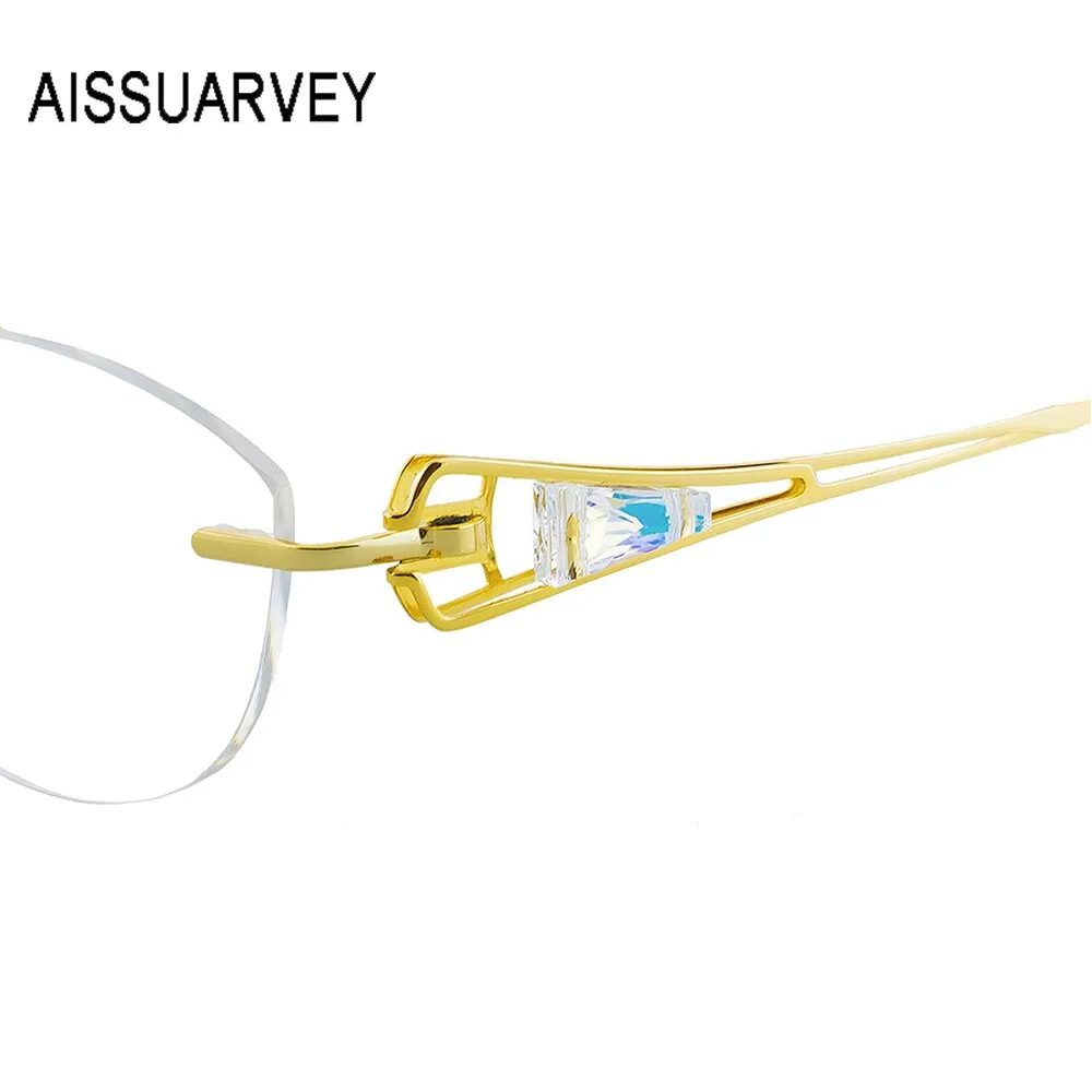 Aissuarvey Women's Rimless Acetate Rhinestone Titanium Frame Eyeglasses As10061