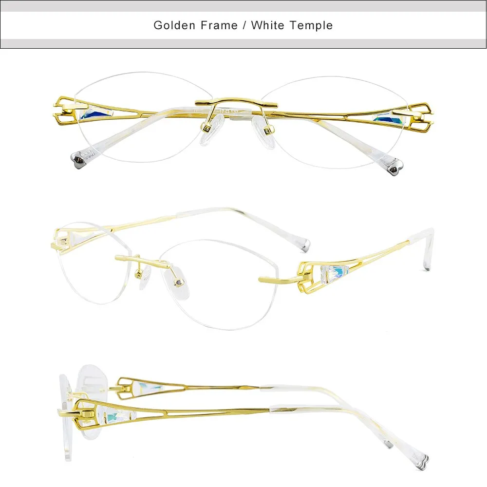 Aissuarvey Women's Rimless Acetate Rhinestone Titanium Frame Eyeglasses As10061