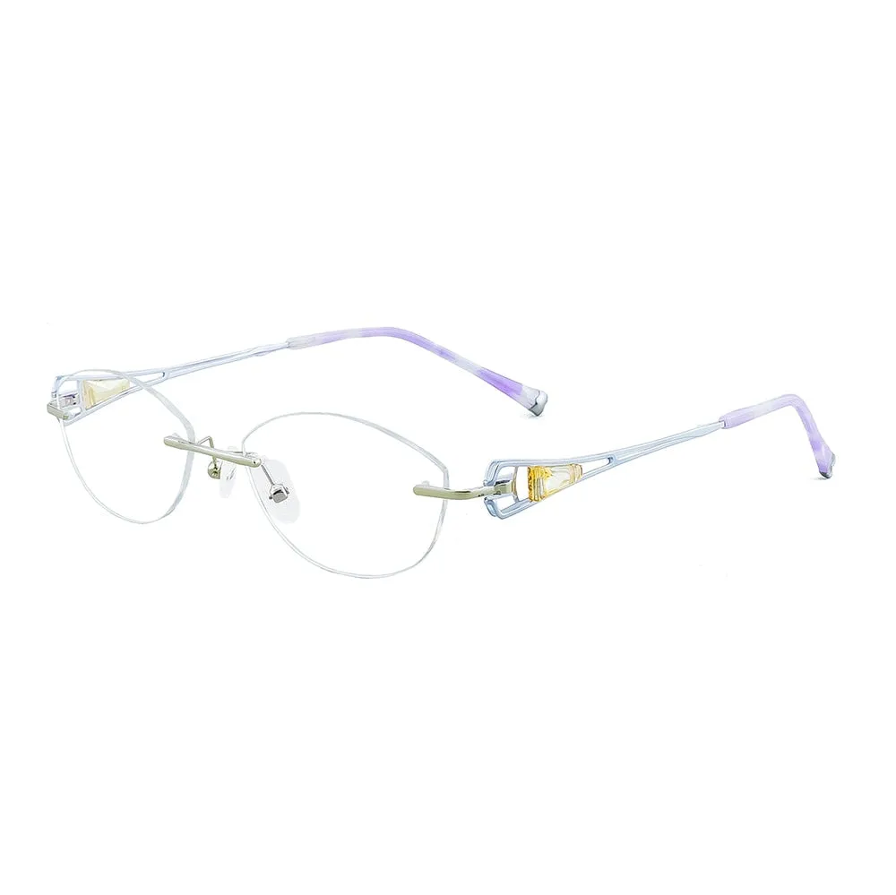 Aissuarvey Women's Rimless Acetate Rhinestone Titanium Frame Eyeglasses As10061