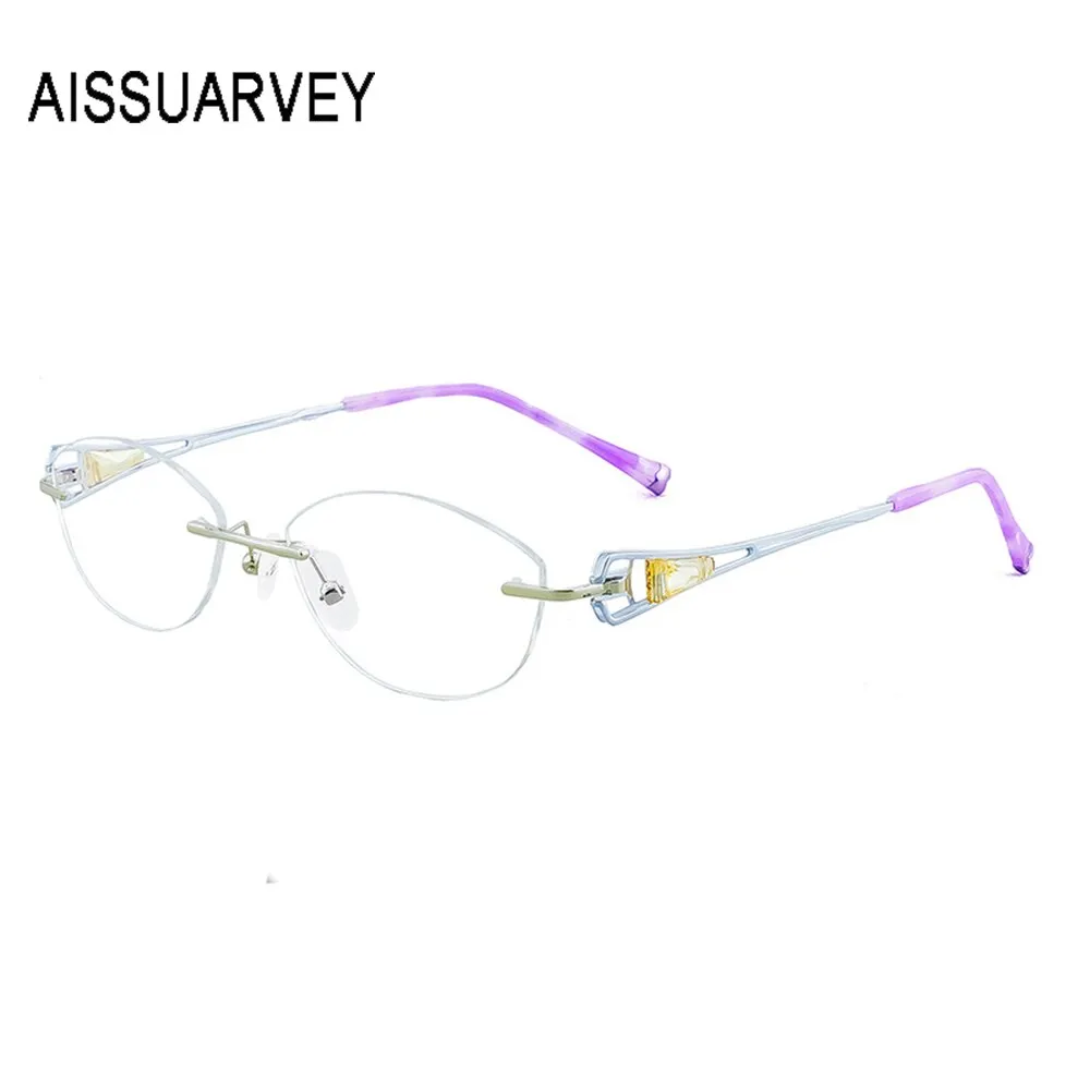 Aissuarvey Women's Rimless Acetate Rhinestone Titanium Frame Eyeglasses As10061