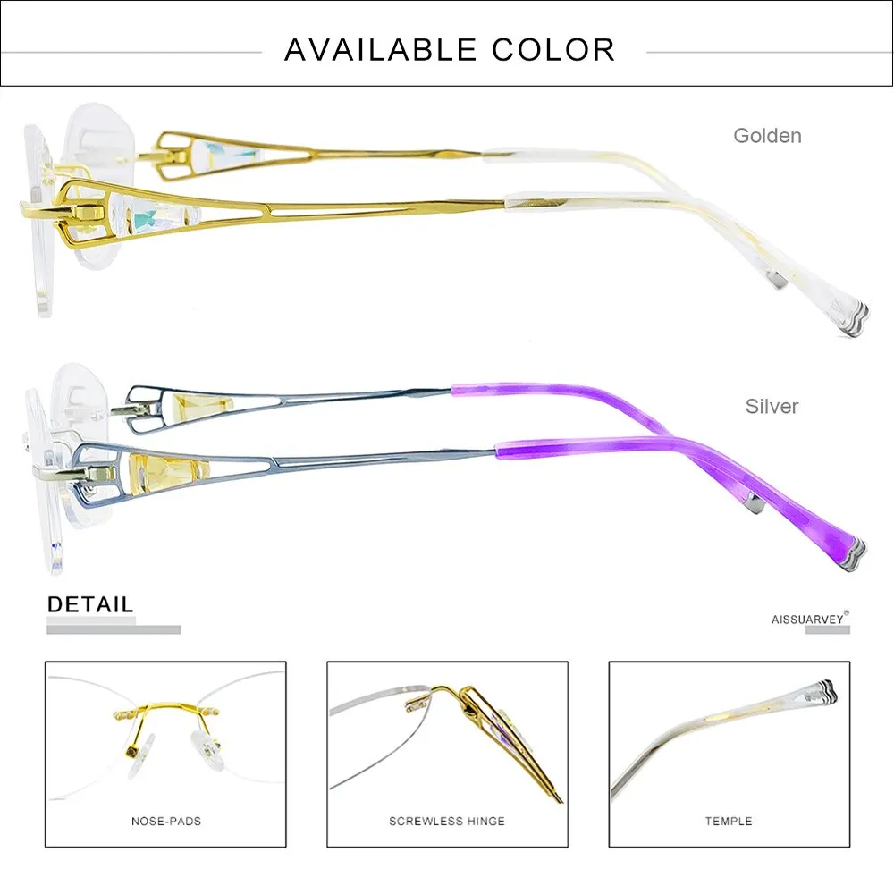 Aissuarvey Women's Rimless Acetate Rhinestone Titanium Frame Eyeglasses As10061