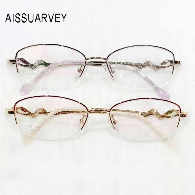 Aissuarvey Women's Semi Rim Alloy Frame Rhinestone Eyeglasses As125321