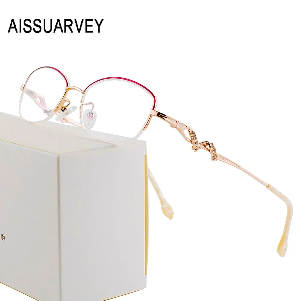 Aissuarvey Women's Semi Rim Alloy Frame Rhinestone Eyeglasses As125321