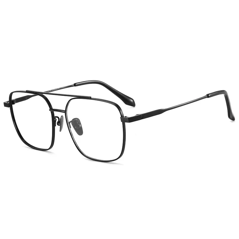 Bclear Men's Full Rim Square Double Bridge Titanium Eyeglasses 86691