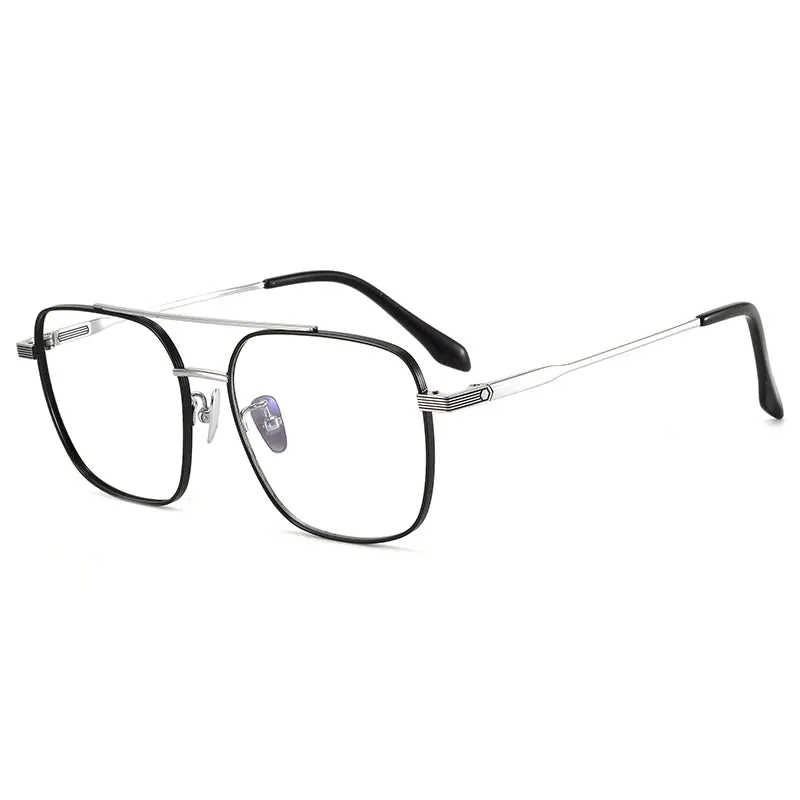 Bclear Men's Full Rim Square Double Bridge Titanium Eyeglasses 86691