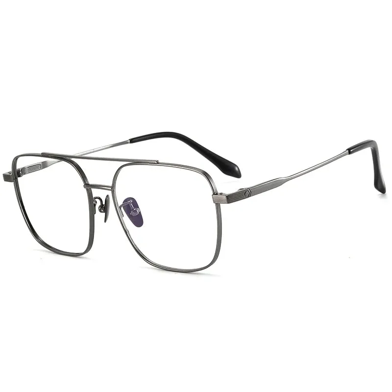 Bclear Men's Full Rim Square Double Bridge Titanium Eyeglasses 86691