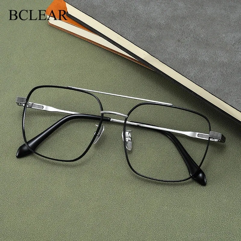 Bclear Men's Full Rim Square Double Bridge Titanium Eyeglasses 86691