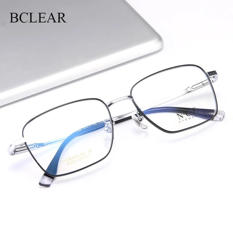 Bclear Men's Full Rim Square Titanium Frame Eyeglasses My005