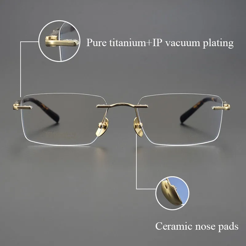 Bclear Men's Rimless Square Titanium Eyeglasses Mys91106